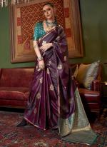 Pure Sattin Wine Party Wear Weaving Saree